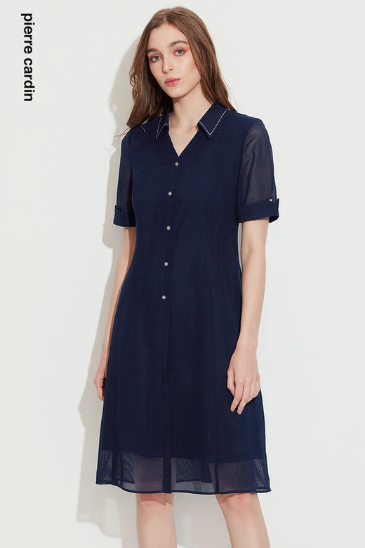 皮尔卡丹女装连衣裙夏短袖衬衫领收腰通勤职业法式裙P1218D1081L5
 商品图5