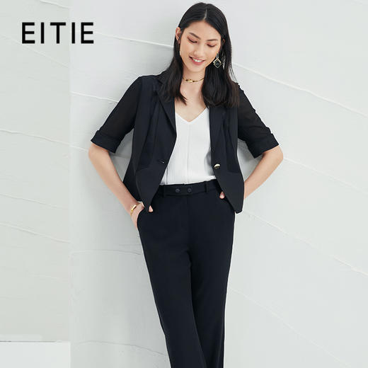 EITIE爱特爱春季新款黑色西装领时尚通勤显瘦网纱拼接短外套6603304 商品图0