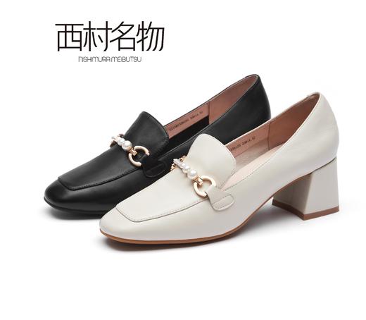 西村名物2021秋季款深口低跟小皮鞋英伦乐福X21AM13261 商品图0