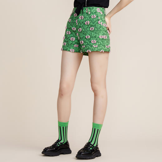 MIIDII谜底2022春新款高订款撞色提花合体短裤靴裤女221GK0038 商品图1