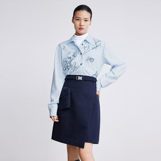 LILY迪士尼Oswald系列2022春新款女装时尚手绘感印花衬衫122120C4805 商品图1