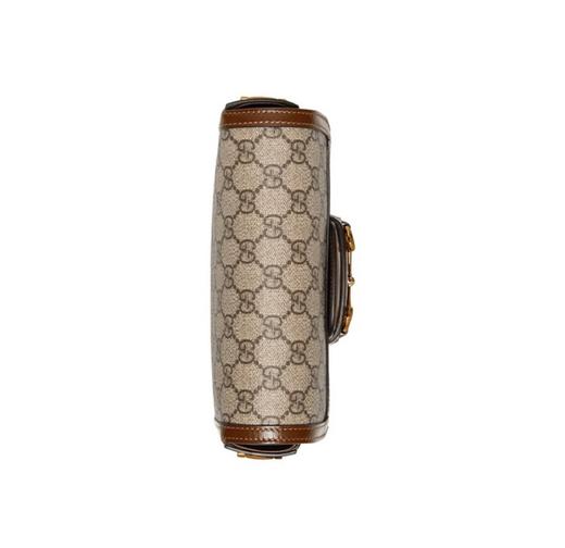 GUCCI古驰 马衔扣1955 复古金口老花LOGO条纹织带马鞍包 658574 含两条肩带 商品图5