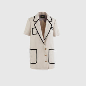 撞色织带短袖外套