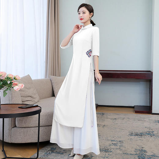 2022春夏新款中国风女装中式复古绣花旗袍连衣裙改良奥黛裤子套装 XY-DYS7959 商品图1