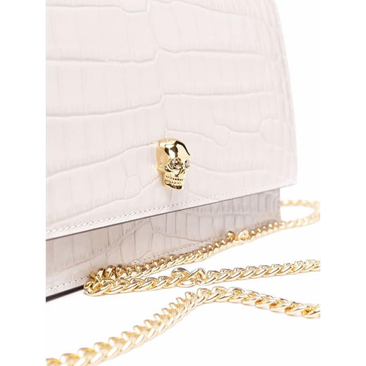 ALEXANDER MCQUEEN 亚历山大.麦昆 女士中号鳄鱼压纹 Skull 斜挎单肩骷髅包 浅灰色 630266 1HB0G 1013 商品图1