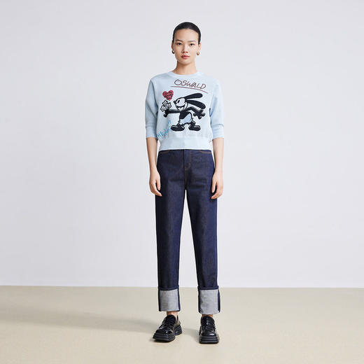 LILY迪士尼Oswald系列2022春新款女装时尚短款毛针织衫122120TK357 商品图1