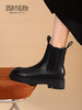 西村名物2021秋冬新款真皮厚底切尔西马丁靴女英伦风烟囱靴X21DS46181 商品缩略图0