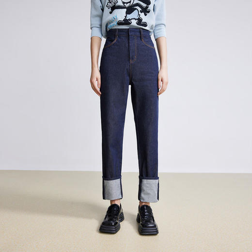 LILY2022春新款女装时髦简约百搭高腰显瘦直筒牛仔裤122120GJ224 商品图0