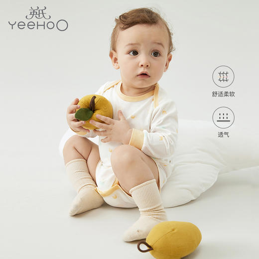 英氏婴儿哈衣长袖包屁衣露腿套头连体衣服蛤衣22春夏YLDAJ02001A 商品图0