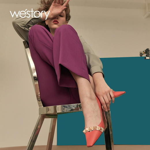 westory高跟鞋女新款尖头细跟真皮婚鞋新娘鞋52461 商品图0