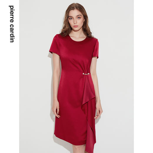 皮尔卡丹女装时尚缎面褶皱收腰通勤宴会礼服连衣裙P1209D1018R5 商品图1
