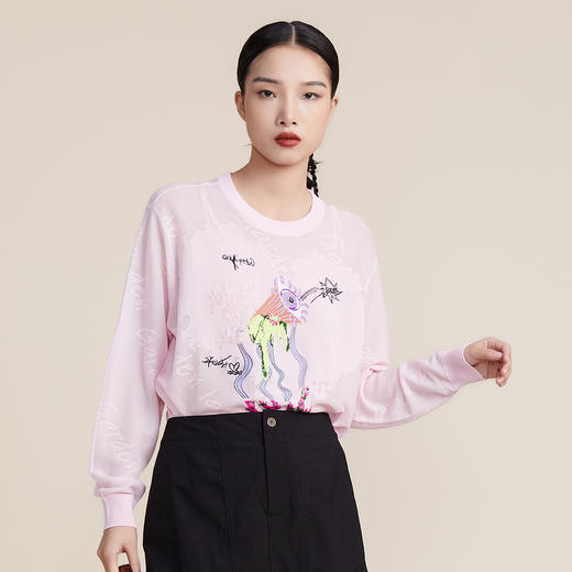 MIIDII谜底2022春刺绣轻薄透气圆领套头长袖针织衫女221MZ0322 商品图0