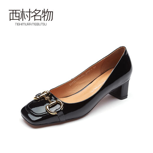 西村名物2021春季新款粗跟单鞋女中跟浅口百搭法式方头女鞋X21AE14911 商品图0