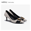 westory2020春季新款时髦撞色尖头扣饰浅口高跟鞋女W20AE51021 商品缩略图0