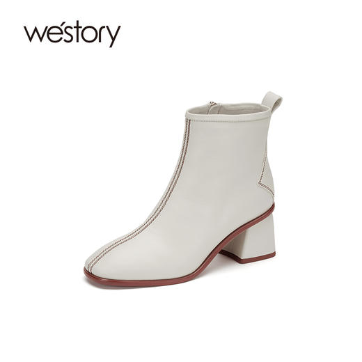 westory2020冬季新款真皮漆皮中筒拉链圆头时尚靴女S20DS80321 商品图0