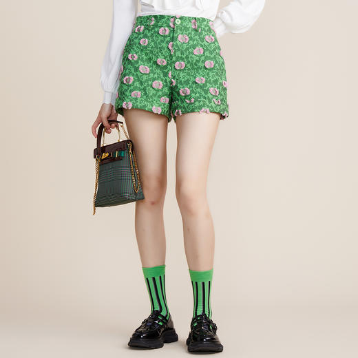 MIIDII谜底2022春新款高订款撞色提花合体短裤靴裤女221GK0038 商品图0