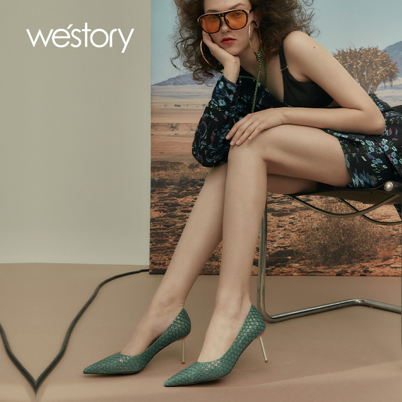 westory高跟鞋女2021年新款春季新款尖头高跟鞋W21AE52601