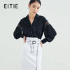 EITIE爱特爱春新款宽松直筒蕾丝拼接泡泡袖时尚显瘦黑色衬衫A2209911 商品缩略图0
