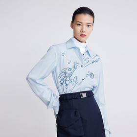 LILY迪士尼Oswald系列2022春新款女装时尚手绘感印花衬衫122120C4805
