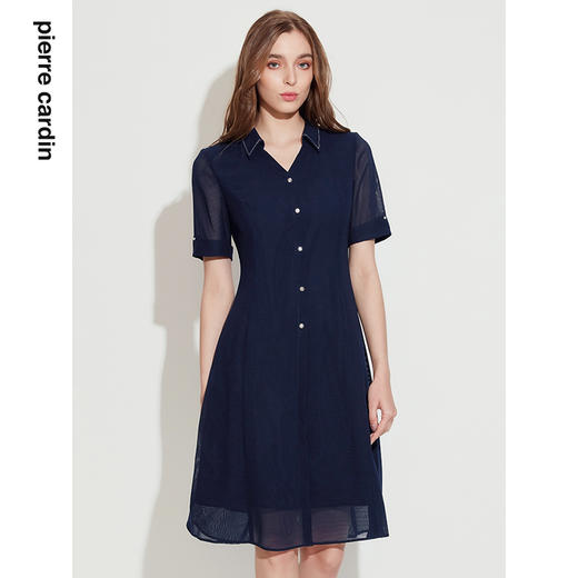 皮尔卡丹女装连衣裙夏短袖衬衫领收腰通勤职业法式裙P1218D1081L5
 商品图1