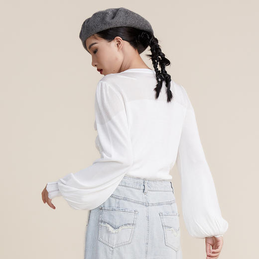 MIIDII谜底2022春款蝴蝶结圆领长袖水晶纱套头针织衫女221MZ0350 商品图2