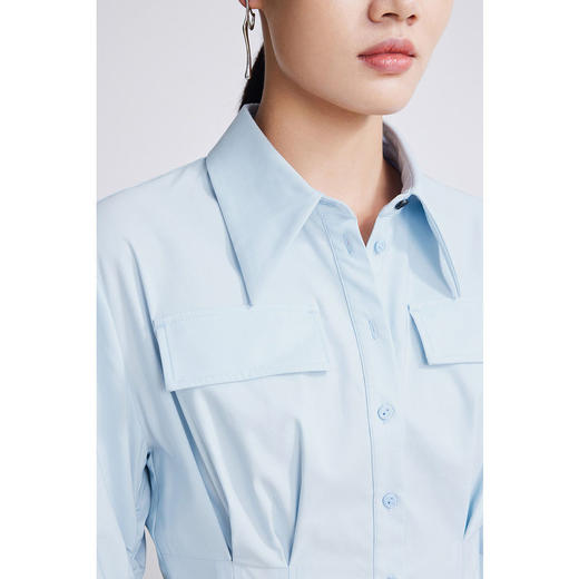 LILY2022春新款女装设计感立体袖高腰衬衫式连衣裙女122120C7808 商品图3
