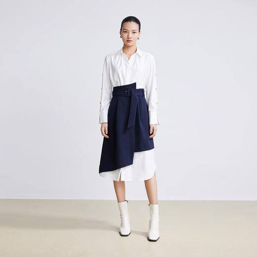 LILY2022春新款女装时尚气质两件套高腰衬衫连衣裙122120C7254 商品图2