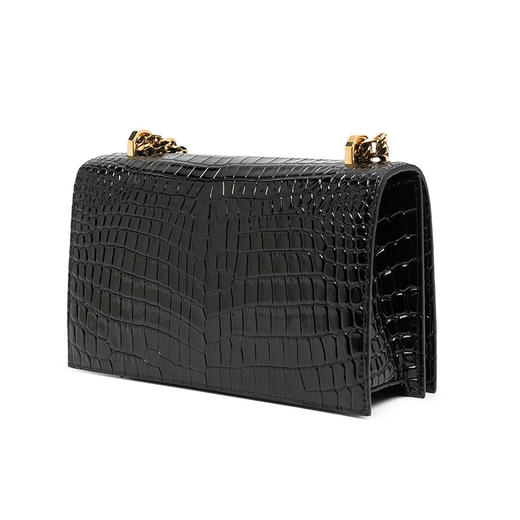 ALEXANDER MCQUEEN 亚历山大.麦昆 女士小牛皮仿鳄鱼纹骷髅头手指斜挎单肩包 黑色 554128 1HB0T 1001 商品图3