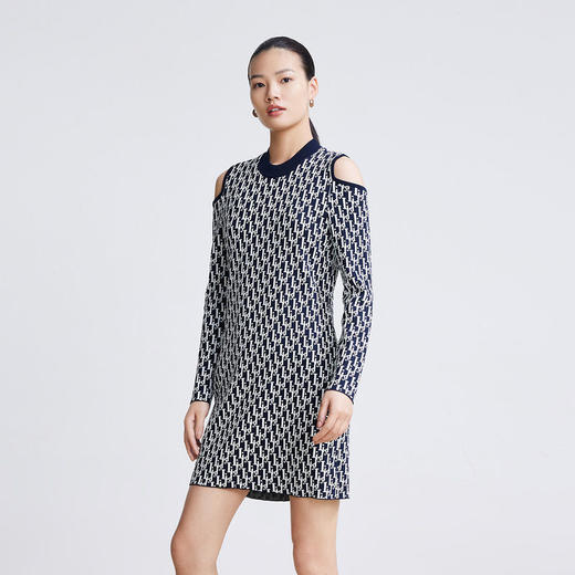 LILY2022春新款女装复古老花时尚镂空修身针织连衣裙122120T7321 商品图0