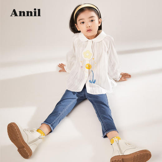 安奈儿女童全腰梭织牛仔单裤xg216523 商品图3