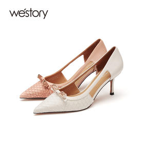 westory尖头细跟高跟鞋女新品真皮婚鞋新娘鞋52511