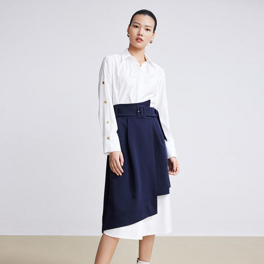 LILY2022春新款女装时尚气质两件套高腰衬衫连衣裙122120C7254 商品图1