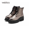westory马丁靴女2021年春新款加绒短靴英伦风瘦瘦靴潮S20DS80621 商品缩略图0