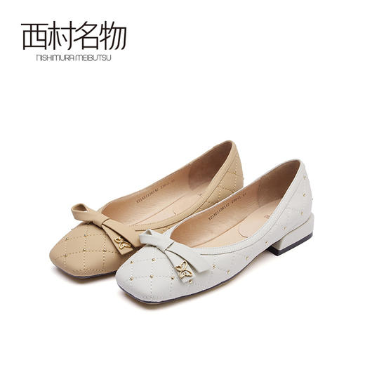 西村名物2021春季新款低跟单鞋浅口蝴蝶结甜美百搭温柔瓢鞋X21AE11361 商品图0