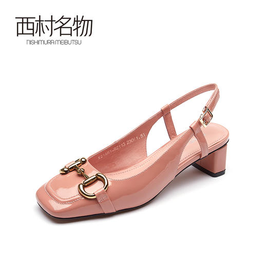 西村名物2021春新款法式粗高跟单鞋女方头浅口优雅夏季凉鞋X21AH14921 商品图0