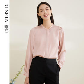 玳莎真丝衬衫19mm弹力双乔绉别致木耳边新品桑蚕丝上衣女  CA31303