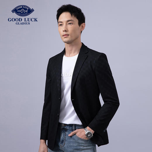 GOOD LUCK/德鲨雅致菠萝针挑洞提花英伦棋盘格肌理图案西装外套LY25211-810 商品图1