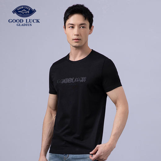 GOOD LUCK/德鲨棉莫代尔混纺质感前胸图案舒适百搭圆领短袖T恤BY23507 商品图2