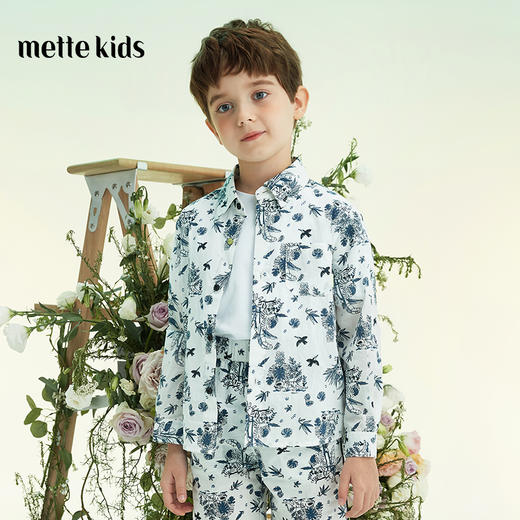 mettekids男童衬衫2022春季新款炸街韩版洋气儿童立领潮打底衬衣 商品图0