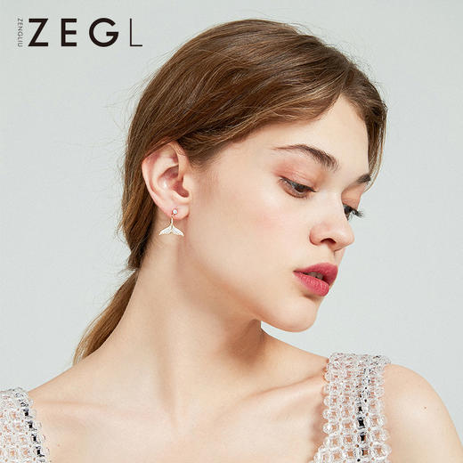 ZEGL鱼尾耳环女海豚耳钉2021新款潮耳夹无耳洞简约小巧免耳洞耳饰 商品图4