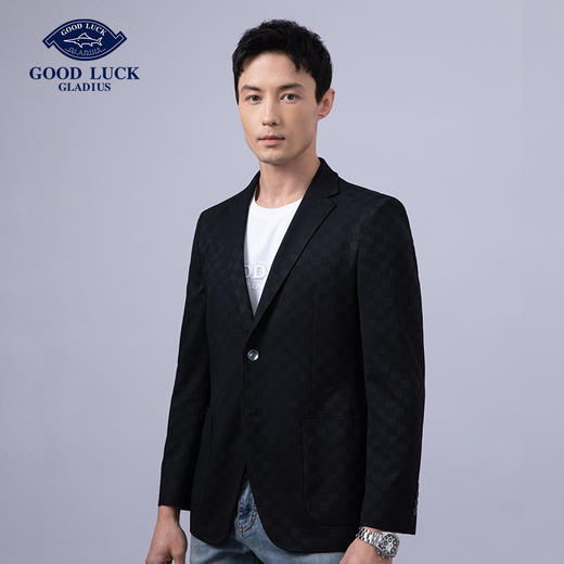 GOOD LUCK/德鲨雅致菠萝针挑洞提花英伦棋盘格肌理图案西装外套LY25211-810 商品图2