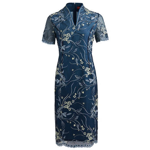 皮尔卡丹女装夏季新款蓝色短袖蕾丝连衣裙淑女裙P0246DS80N3
 商品图4