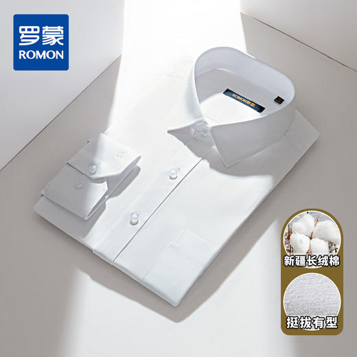 【精美刺绣】罗蒙春秋款男士长袖衬衫纯色简约商务正装职业工装衬衣通勤衬衫男 商品图6