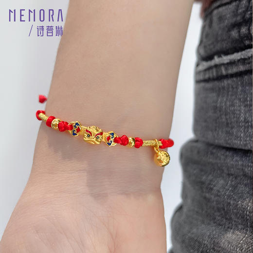 MEMORA诗普琳珠宝黄金足金如意-转动醒狮转运珠手绳红绳手链HB305701 商品图3