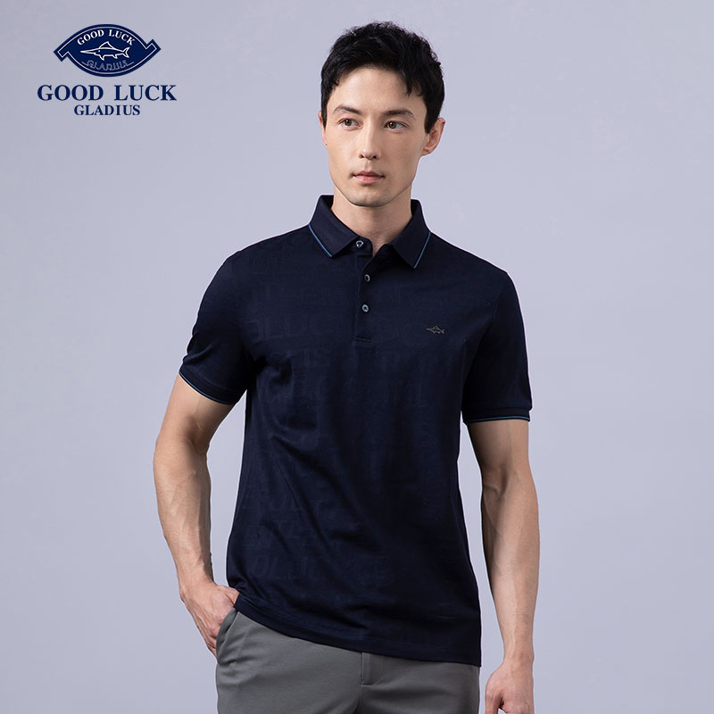 GOOD LUCK/德鲨弹力时尚亲肤柔软全身字母提花细腻精致短袖时尚休闲POLO衫LY23156