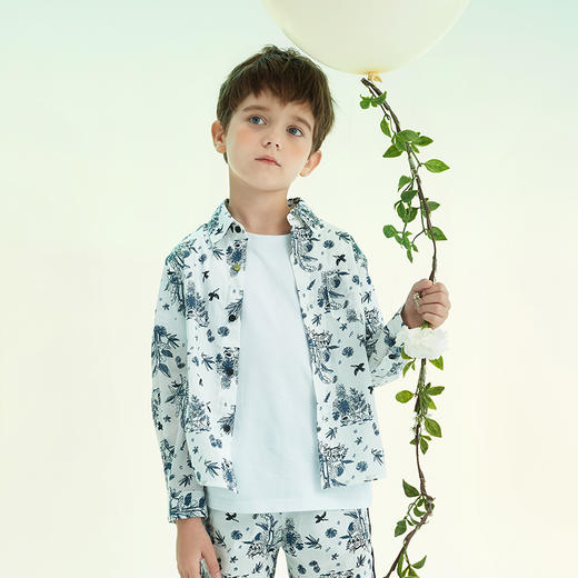 mettekids男童衬衫2022春季新款炸街韩版洋气儿童立领潮打底衬衣 商品图2