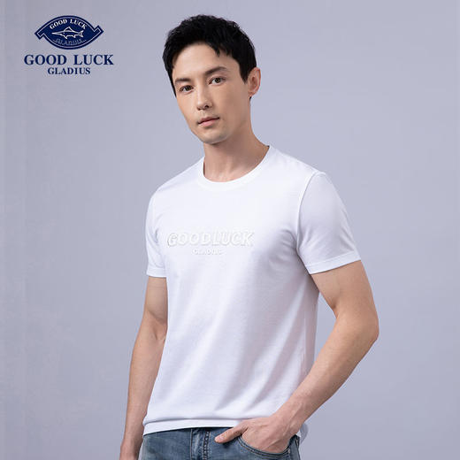 GOOD LUCK/德鲨棉莫代尔混纺质感前胸图案舒适百搭圆领短袖T恤BY23507 商品图4