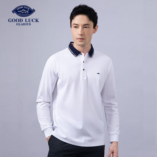 GOOD LUCK/德鲨100%棉海洋风撞色领边时尚休闲T领长袖T恤FY22102-818 商品图2