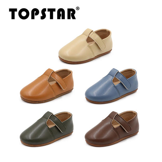 【清仓特价不退不换】TOPSTAR官方女童复古小皮鞋英伦风儿童皮鞋魔术贴软底鞋女童皮鞋1613 商品图0