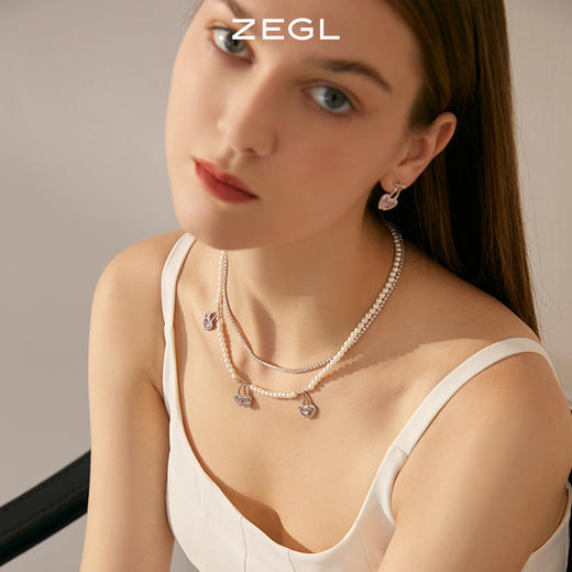 ZEGL设计师粉色樱桃爱心项链女轻奢小众高级设计感人造珍珠锁骨链 商品图4